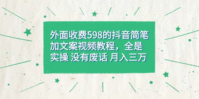 外面收费598抖音简笔加文案教程，全是实操 没有废话 月入三万（教程+资料）去创吧-网创项目资源站-副业项目-创业项目-搞钱项目黑蛋搞钱