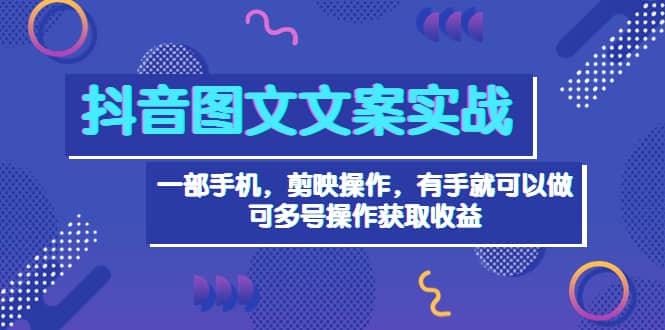 抖音图文毒文案实战：一部手机 剪映操作 有手就能做，单号日入几十 可多号去创吧-网创项目资源站-副业项目-创业项目-搞钱项目黑蛋搞钱