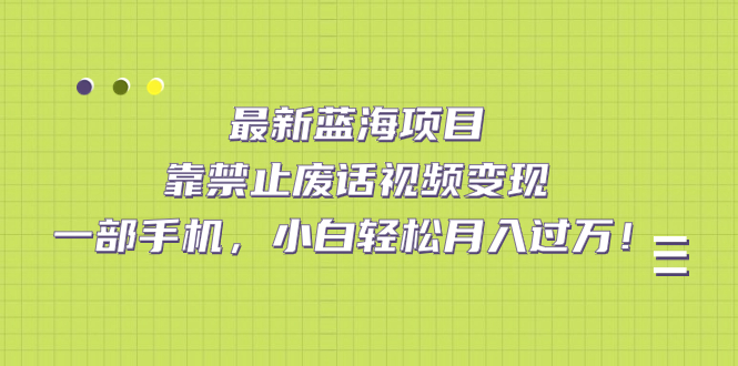 最新蓝海项目，靠禁止废话视频变现，一部手机，小白轻松月入过万！去创吧-网创项目资源站-副业项目-创业项目-搞钱项目黑蛋搞钱