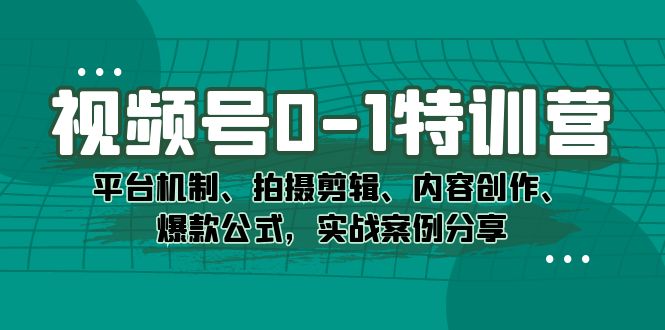 视频号0-1特训营：平台机制、拍摄剪辑、内容创作、爆款公式，实战案例分享去创吧-网创项目资源站-副业项目-创业项目-搞钱项目黑蛋搞钱