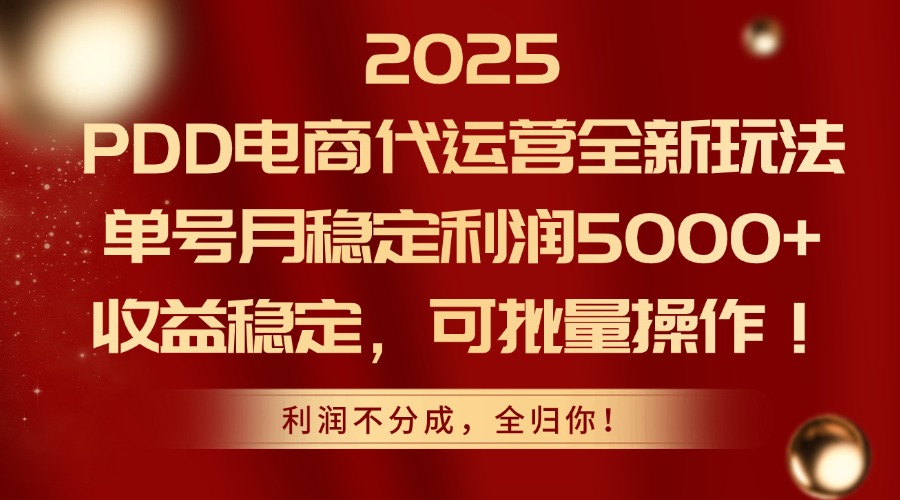 2025 PDD电商代运营全新玩法，单号月稳定利润5000+，收益稳定，可批量操作！去创吧-网创项目资源站-副业项目-创业项目-搞钱项目黑蛋搞钱