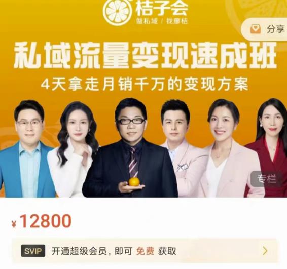 桔子会·私域流量变现速成班，4天拿走月销千万的变现方案 价值12800元去创吧-网创项目资源站-副业项目-创业项目-搞钱项目黑蛋搞钱