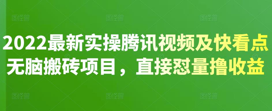 2022最新实操腾讯视频及快看点无脑搬砖项目，直接怼量撸收益去创吧-网创项目资源站-副业项目-创业项目-搞钱项目黑蛋搞钱
