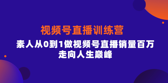 视频号直播训练营，素人从0到1做视频号直播销量百万，走向人生巅峰去创吧-网创项目资源站-副业项目-创业项目-搞钱项目黑蛋搞钱