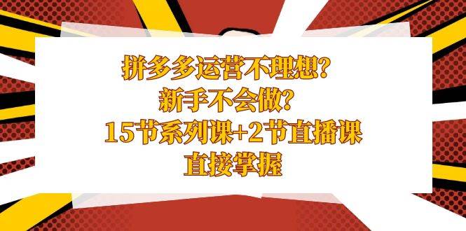 拼多多运营不理想？新手不会做？15节系列课+2节直播课，直接掌握去创吧-网创项目资源站-副业项目-创业项目-搞钱项目黑蛋搞钱