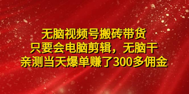 无脑视频号搬砖带货，只要会电脑剪辑，无脑干去创吧-网创项目资源站-副业项目-创业项目-搞钱项目黑蛋搞钱