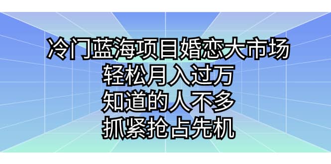 冷门蓝海项目婚恋大市场，轻松月入过万，知道的人不多，抓紧抢占先机去创吧-网创项目资源站-副业项目-创业项目-搞钱项目黑蛋搞钱