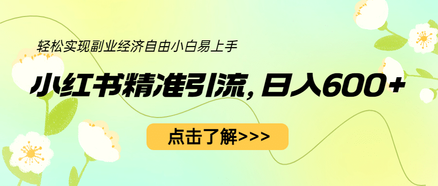小红书精准引流，小白日入600+，轻松实现副业经济自由（教程+1153G资源）去创吧-网创项目资源站-副业项目-创业项目-搞钱项目黑蛋搞钱