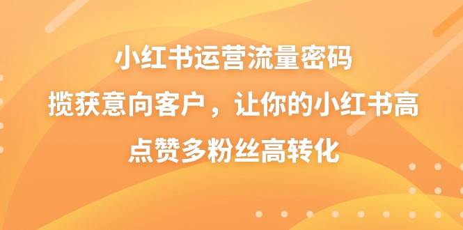 小红书运营流量密码，揽获意向客户，让你的小红书高点赞多粉丝高转化去创吧-网创项目资源站-副业项目-创业项目-搞钱项目黑蛋搞钱