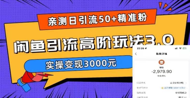 实测日引50+精准粉，闲鱼引流高阶玩法3.0，实操变现3000元去创吧-网创项目资源站-副业项目-创业项目-搞钱项目黑蛋搞钱