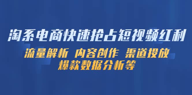 淘系电商快速抢占短视频红利：流量解析 内容创作 渠道投放 爆款数据分析等去创吧-网创项目资源站-副业项目-创业项目-搞钱项目黑蛋搞钱