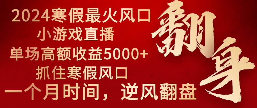 2024年最火寒假风口项目 小游戏直播 单场收益5000+抓住风口 一个月直接提车去创吧-网创项目资源站-副业项目-创业项目-搞钱项目黑蛋搞钱