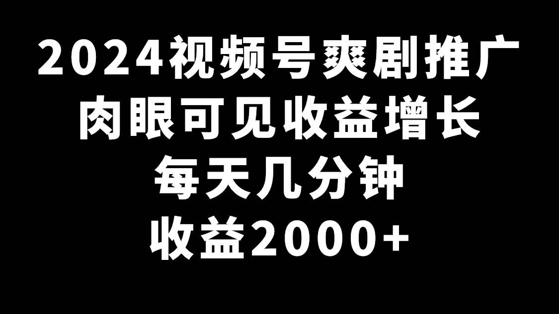 2024视频号爽剧推广，肉眼可见的收益增长，每天几分钟收益2000+去创吧-网创项目资源站-副业项目-创业项目-搞钱项目黑蛋搞钱