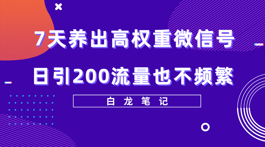 7天养出高权重微信号，日引200流量也不频繁，方法价值3680元去创吧-网创项目资源站-副业项目-创业项目-搞钱项目黑蛋搞钱