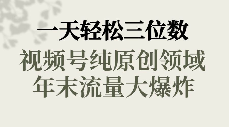 一天轻松三位数，视频号纯原创领域，春节童子送祝福，年末流量大爆炸去创吧-网创项目资源站-副业项目-创业项目-搞钱项目黑蛋搞钱