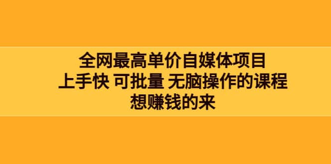 全网最单高价自媒体项目：上手快 可批量 无脑操作的课程，想赚钱的来去创吧-网创项目资源站-副业项目-创业项目-搞钱项目黑蛋搞钱