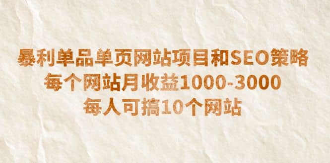 暴利单品单页网站项目和SEO策略 每个网站月收益1000-3000 每人可搞10个去创吧-网创项目资源站-副业项目-创业项目-搞钱项目黑蛋搞钱