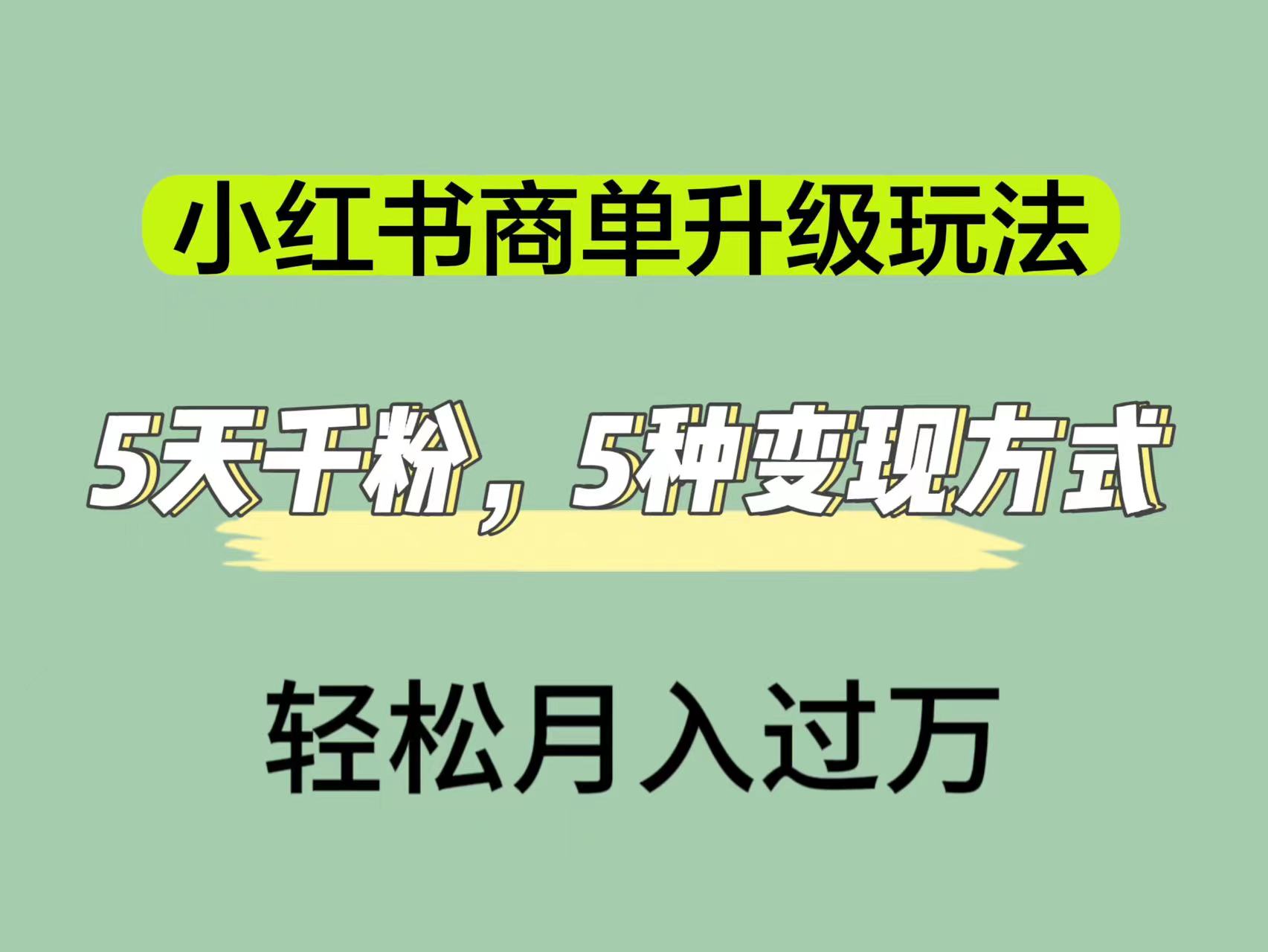 小红书商单升级玩法，5天千粉，5种变现渠道，轻松月入1万+去创吧-网创项目资源站-副业项目-创业项目-搞钱项目黑蛋搞钱