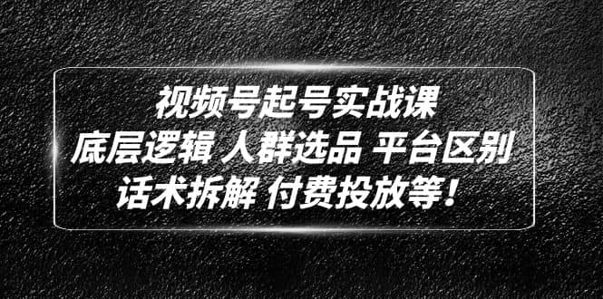 视频号起号实战课：底层逻辑 人群选品 平台区别 话术拆解 付费投放等去创吧-网创项目资源站-副业项目-创业项目-搞钱项目黑蛋搞钱