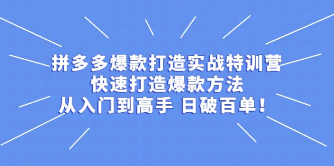 拼多多爆款打造实战特训营：快速打造爆款方法，从入门到高手 日破百单去创吧-网创项目资源站-副业项目-创业项目-搞钱项目黑蛋搞钱