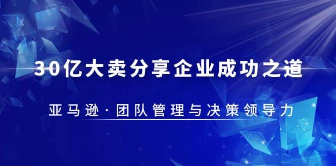 30·亿大卖·分享企业·成功之道-亚马逊·团队管理与决策领导力去创吧-网创项目资源站-副业项目-创业项目-搞钱项目黑蛋搞钱