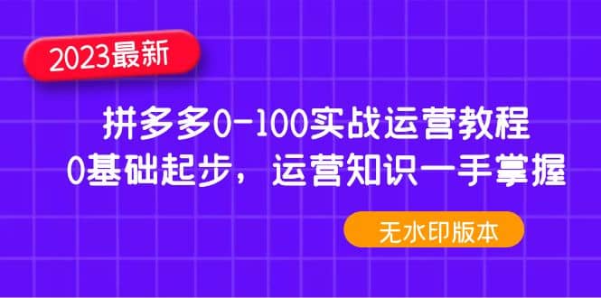 2023拼多多0-100实战运营教程，0基础起步，运营知识一手掌握（无水印）去创吧-网创项目资源站-副业项目-创业项目-搞钱项目黑蛋搞钱