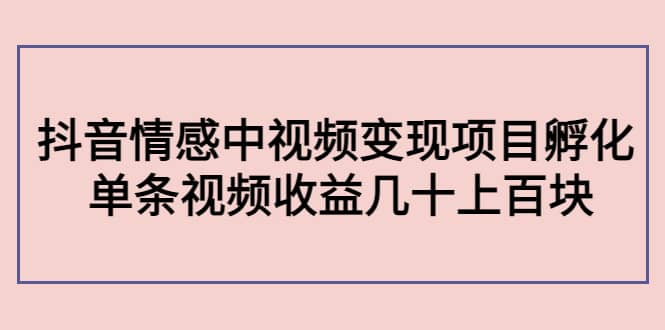 抖音情感中视频变现项目孵化去创吧-网创项目资源站-副业项目-创业项目-搞钱项目黑蛋搞钱