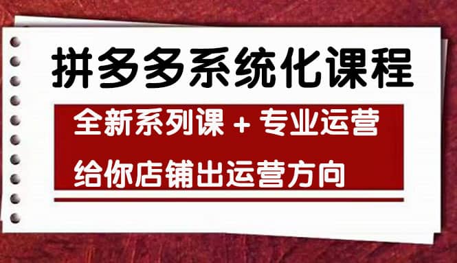 车神陪跑，拼多多系统化课程，全新系列课+专业运营给你店铺出运营方向去创吧-网创项目资源站-副业项目-创业项目-搞钱项目黑蛋搞钱