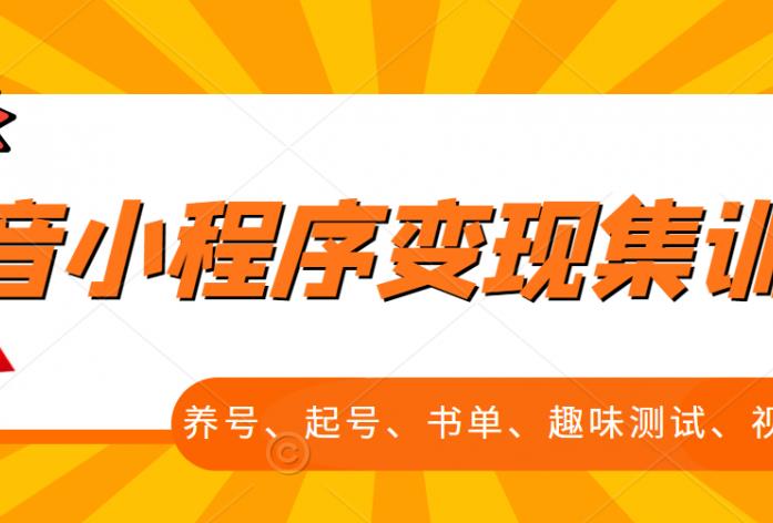 抖音小程序变现集训课，养号、起号、书单、趣味测试、视频剪辑，全套流程去创吧-网创项目资源站-副业项目-创业项目-搞钱项目黑蛋搞钱