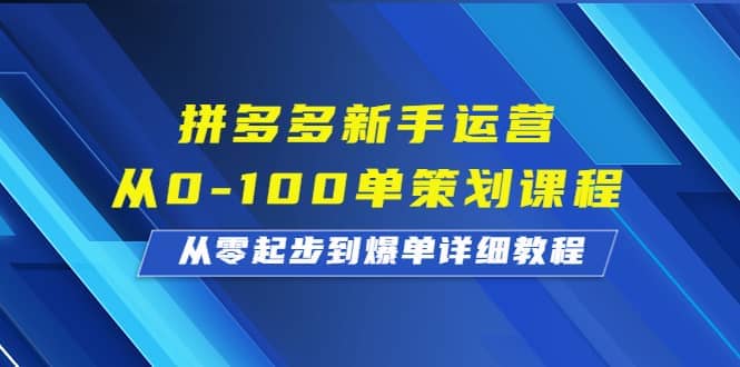拼多多新手运营从0-100单策划课程，从零起步到爆单详细教程去创吧-网创项目资源站-副业项目-创业项目-搞钱项目黑蛋搞钱