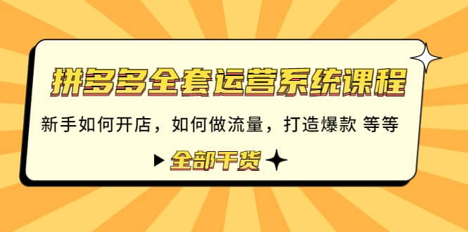 拼多多全套运营系统课程：新手如何开店 如何做流量 打造爆款 等等 全部干货去创吧-网创项目资源站-副业项目-创业项目-搞钱项目黑蛋搞钱