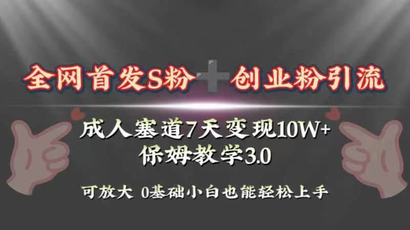 全网首发s粉加创业粉引流变现，成人用品赛道7天变现10w+保姆教学3.0去创吧-网创项目资源站-副业项目-创业项目-搞钱项目黑蛋搞钱
