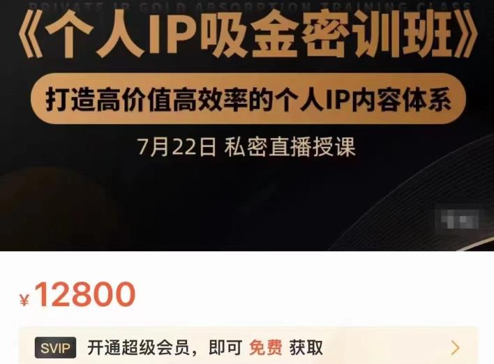 个人IP吸金密训班，打造高价值高效率的个人IP内容体系（价值12800元）去创吧-网创项目资源站-副业项目-创业项目-搞钱项目黑蛋搞钱