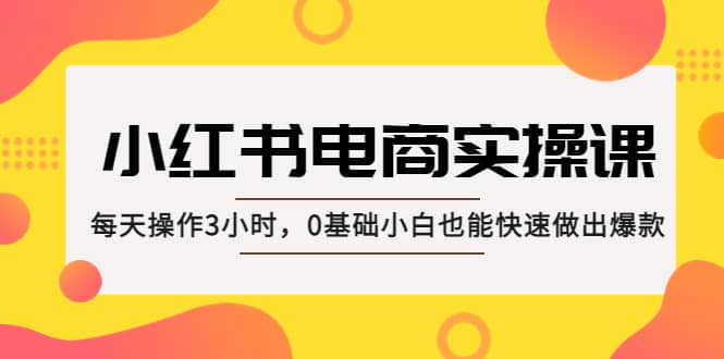 小红书·电商实操课：每天操作3小时，0基础小白也能快速做出爆款去创吧-网创项目资源站-副业项目-创业项目-搞钱项目黑蛋搞钱