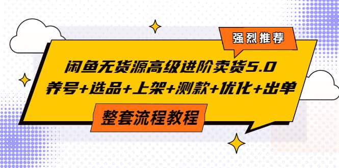 闲鱼无货源高级进阶卖货5.0，养号+选品+上架+测款+优化+出单整套流程教程去创吧-网创项目资源站-副业项目-创业项目-搞钱项目黑蛋搞钱