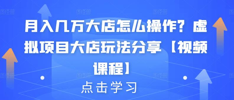 月入几万大店怎么操作？虚拟项目大店玩法分享【视频课程】去创吧-网创项目资源站-副业项目-创业项目-搞钱项目黑蛋搞钱