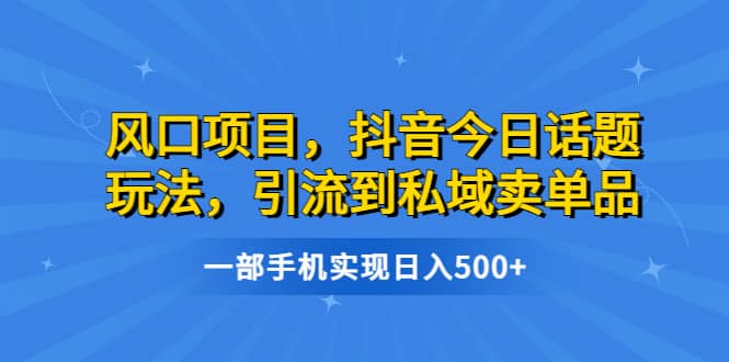 风口项目，抖音今日话题玩法，引流到私域卖单品，一部手机实现日入500+去创吧-网创项目资源站-副业项目-创业项目-搞钱项目黑蛋搞钱