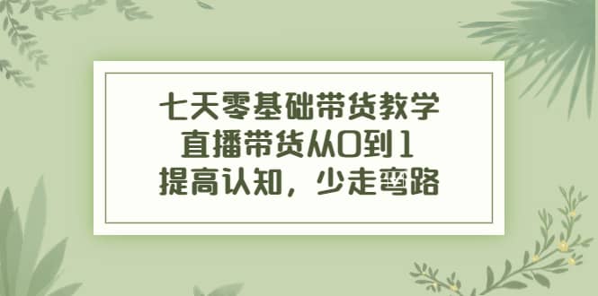 七天零基础带货教学，直播带货从0到1，提高认知，少走弯路去创吧-网创项目资源站-副业项目-创业项目-搞钱项目黑蛋搞钱