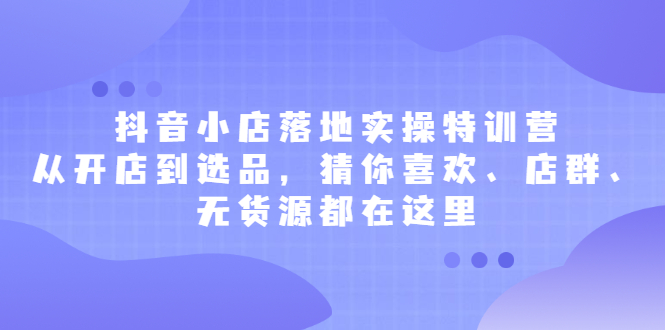 抖音小店落地实操特训营，从开店到选品，猜你喜欢、店群、无货源都在这里去创吧-网创项目资源站-副业项目-创业项目-搞钱项目黑蛋搞钱