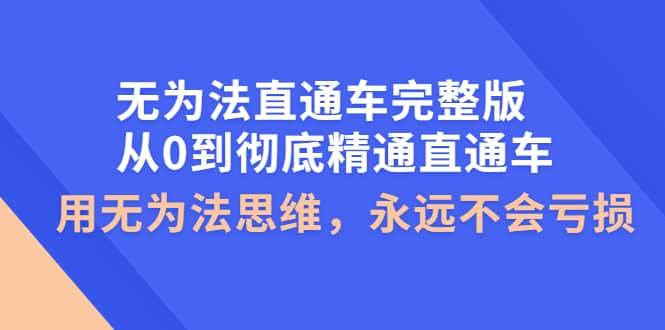 无为法直通车完整版：从0到彻底精通直通车，用无为法思维，永远不会亏损去创吧-网创项目资源站-副业项目-创业项目-搞钱项目黑蛋搞钱