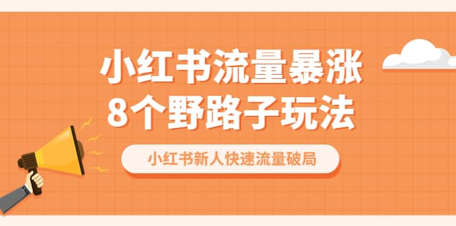小红书流量-暴涨8个野路子玩法：小红书新人快速流量破局（8节课）去创吧-网创项目资源站-副业项目-创业项目-搞钱项目黑蛋搞钱