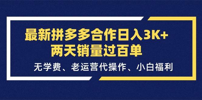 最新拼多多合作日入3K+两天销量过百单，无学费、老运营代操作、小白福利去创吧-网创项目资源站-副业项目-创业项目-搞钱项目黑蛋搞钱