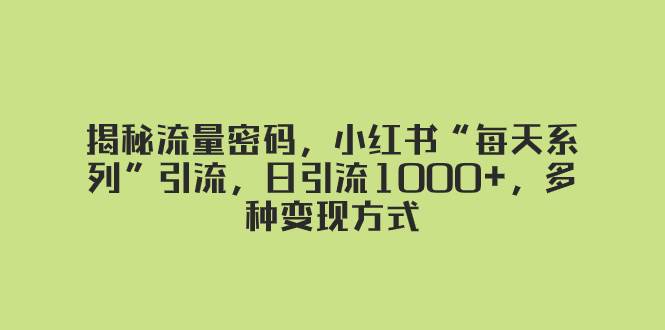 揭秘流量密码，小红书“每天系列”引流，日引流1000+，多种变现方式去创吧-网创项目资源站-副业项目-创业项目-搞钱项目黑蛋搞钱