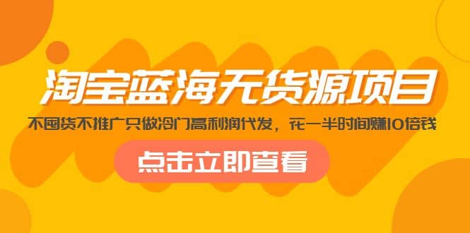 淘宝蓝海无货源项目，不囤货不推广只做冷门高利润代发去创吧-网创项目资源站-副业项目-创业项目-搞钱项目黑蛋搞钱