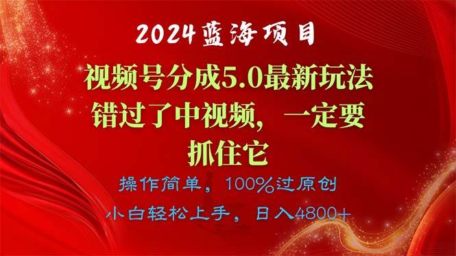 2024蓝海项目，视频号分成计划5.0最新玩法，错过了中视频，一定要抓住…去创吧-网创项目资源站-副业项目-创业项目-搞钱项目黑蛋搞钱