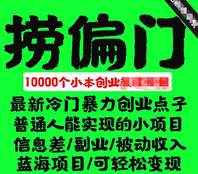 千款捞偏门小本创业小项目，总有一款适合你【无水印】去创吧-网创项目资源站-副业项目-创业项目-搞钱项目黑蛋搞钱