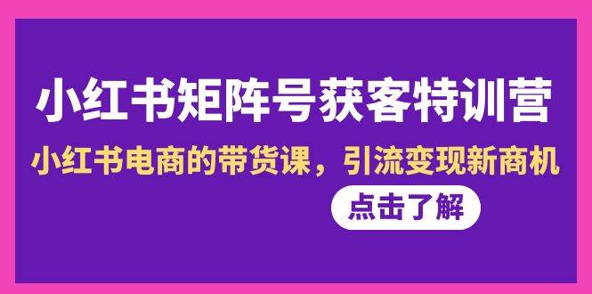 小红书-矩阵号获客特训营-第10期，小红书电商的带货课，引流变现新商机去创吧-网创项目资源站-副业项目-创业项目-搞钱项目黑蛋搞钱