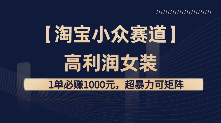 【淘宝小众赛道】高利润女装：1单必赚1000元，超暴力可矩阵去创吧-网创项目资源站-副业项目-创业项目-搞钱项目黑蛋搞钱