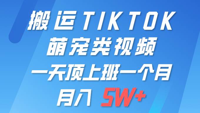 一键搬运TIKTOK萌宠类视频 一部手机即可操作 所有平台均可发布 轻松月入5W+去创吧-网创项目资源站-副业项目-创业项目-搞钱项目黑蛋搞钱