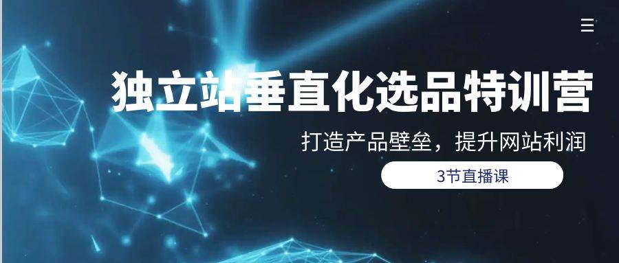 独立站-垂直化选品训练营，打造产品壁垒，提升网站利润（3节直播课）去创吧-网创项目资源站-副业项目-创业项目-搞钱项目黑蛋搞钱
